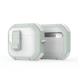 Усиленный чехол белый с зеленым (WhiteGreen) от Dux Ducis для наушников AirPods 4, серия PECP Series Case, в комплекте с карабином