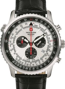 С ремешком Мужские наручные часы с черным кожаным ремешком Swiss Alpine Military 7078.9538 chrono mens 45mm 10ATM