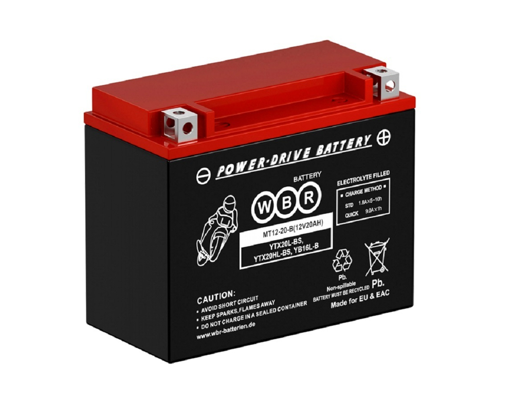 Аккумулятор WBR MT AGM YTX20L-BS для запуска двигателя мотоциклов, скутеров, гидроциклов, квадроциклов, снегоходов и мотовездеходов