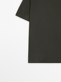 Massimo Dutti Поло с короткими рукавами и молнией, темно-зеленый