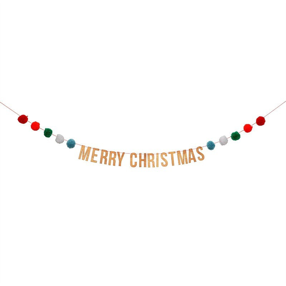 Гирлянда с помпонами "Merry Christmas"