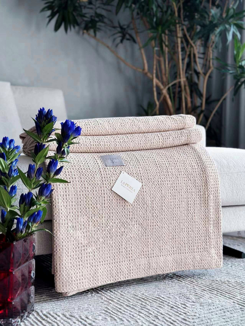 Покрывало из вафельного хлопка 160х230 | бежевый