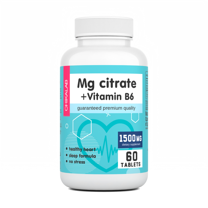 Цитрат Магния с Витамином В6, Mg Citrate + Vitamin B6, Chikalab, 60 таблеток