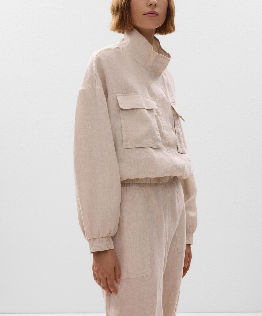 Oysho Куртка-бомбер из 100%-го льна, песочный меланж