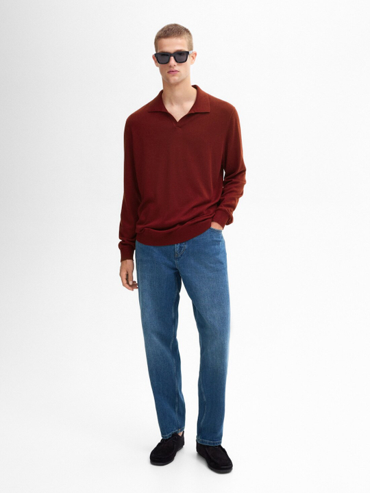 Massimo Dutti Свитер с воротником поло, терракотовый