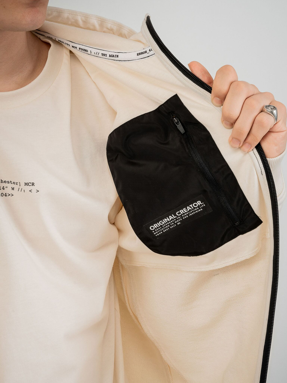 Толстовка мужская ORIGINAL CREATOR ERROR_404 ZIP HOODIE, Молочный