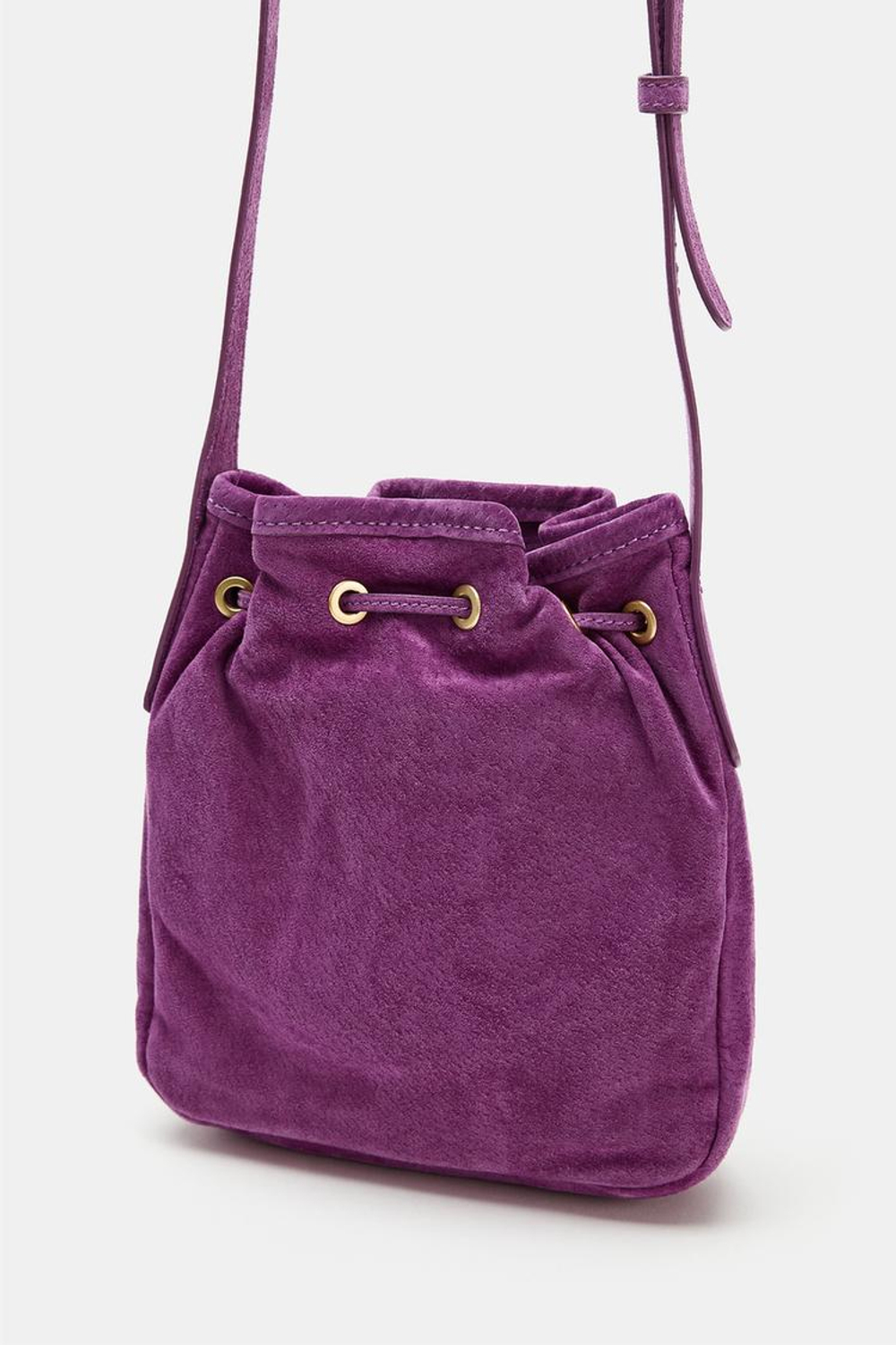 ZARA КОЖАНАЯ МИНИ-СУМКА СО СБОРКОЙ, ЛИЛОВЫЙ