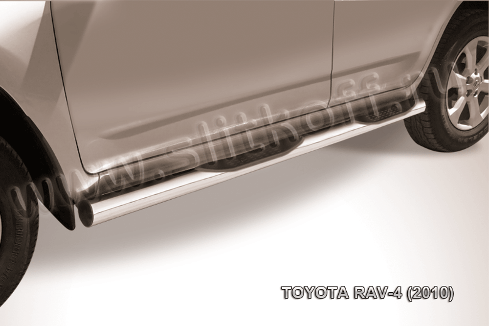 Пороги из нержавейки Toyota Rav-4 (2010-2016) d76 с проступями (черный цвет)