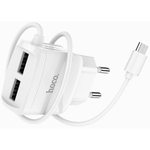 СЗУ USB Hoco C59A (12W, 2 порта, кабель MicroUSB) Белый