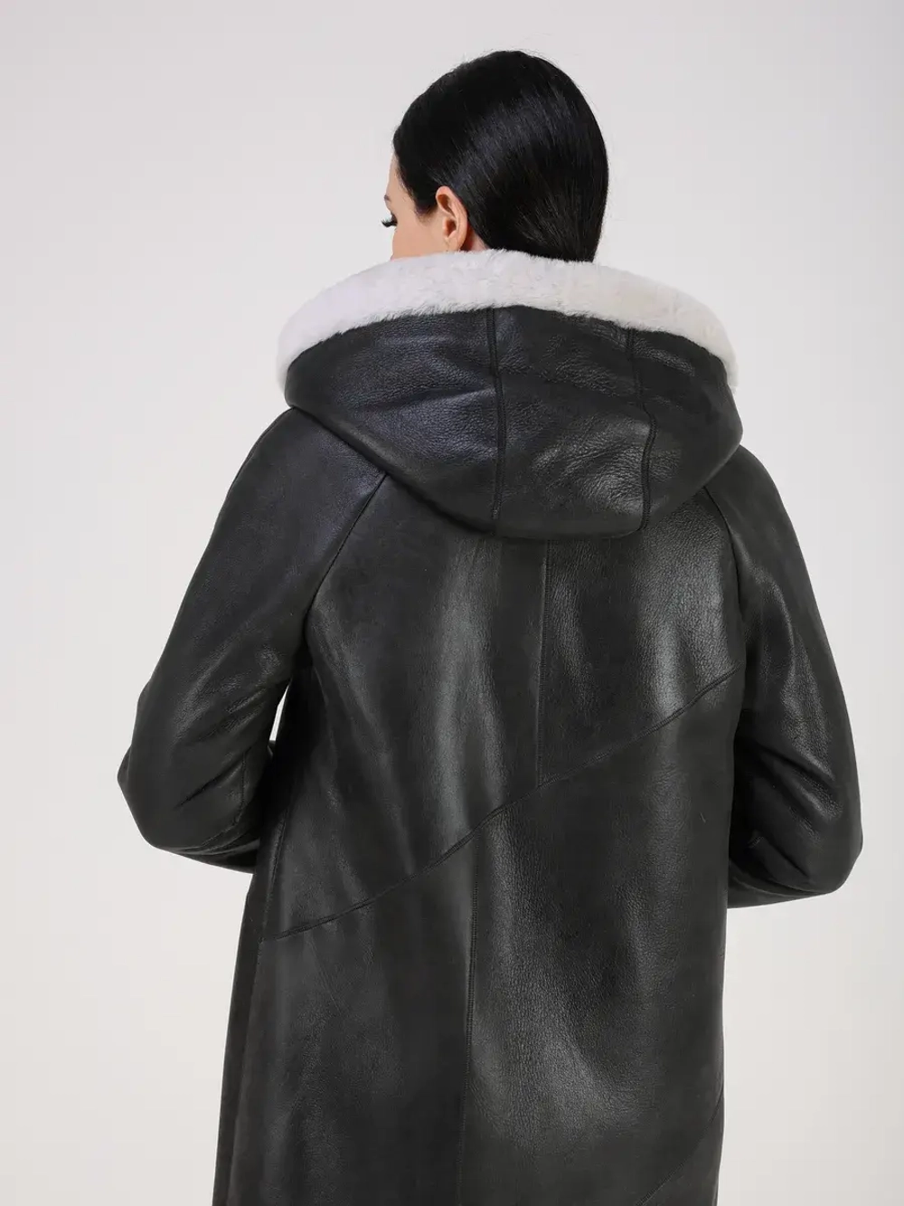 Дубленка зима натуральная удлиненная с капюшоном