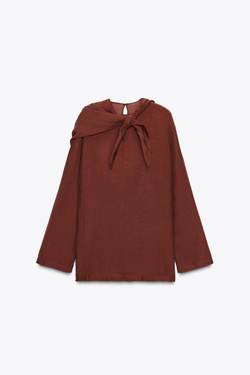 ZARA БЛУЗА СВОБОДНОГО КРОЯ С ПЛАТКОМ-ТРАНСФОРМЕРОМ — ZW COLLECTION, ЧЕРЕПИЧНЫЙ