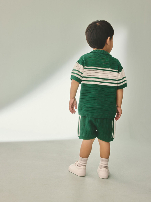 Кардиган вязаный с коротким рукавом и шорты вязаные в комплекте для мальчика Next AA9-511, Зеленый, Молочный