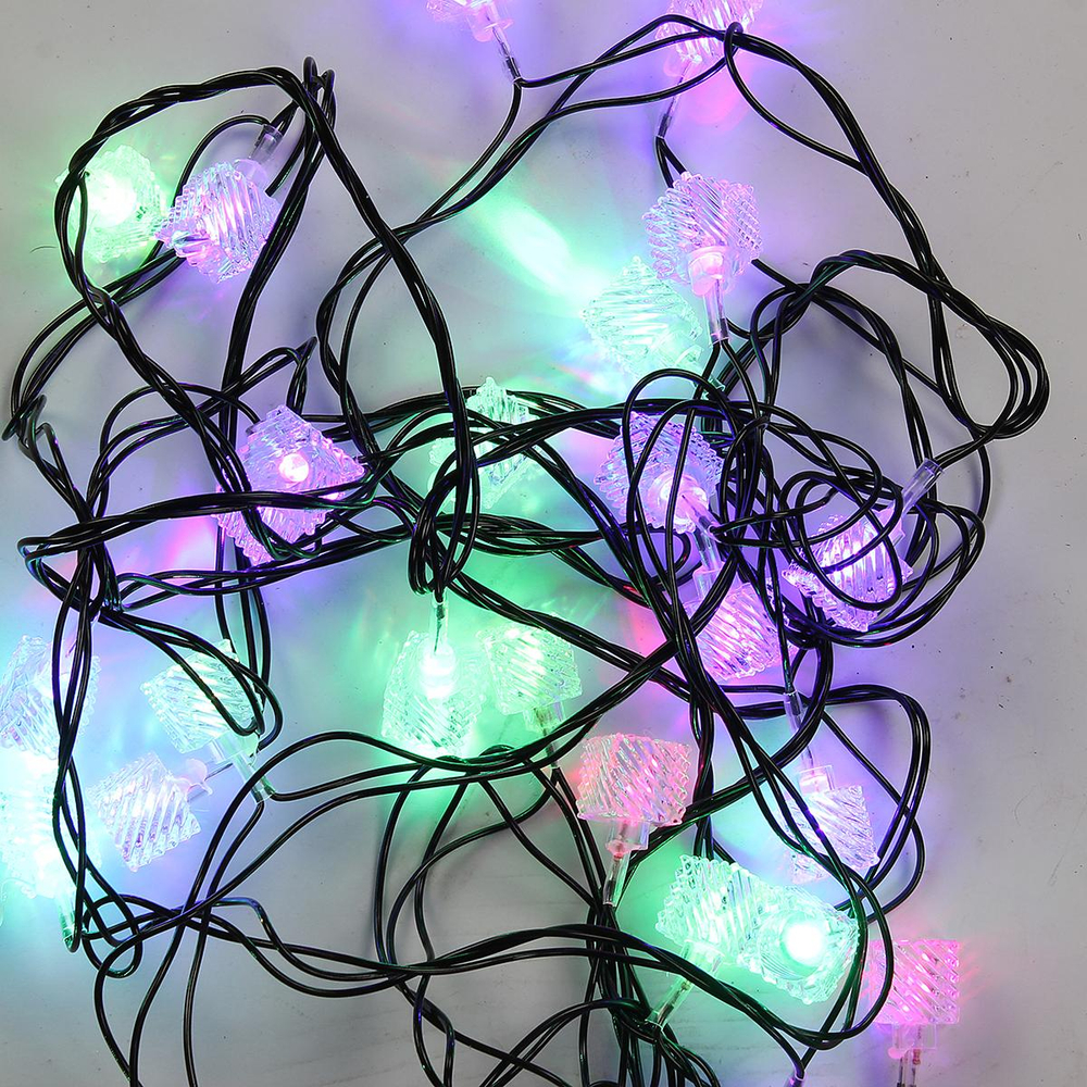 Электрогирлянда LED цветная с насадкой Кубики, длина насадки 1,5см, 28 ламп, 5м, 1 р.м.