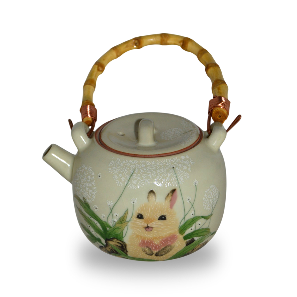 312116 Чайник МИЛОТА "Кролик" c бамбуковой ручкой, обжиг Жуяо, 200мл, фарфор