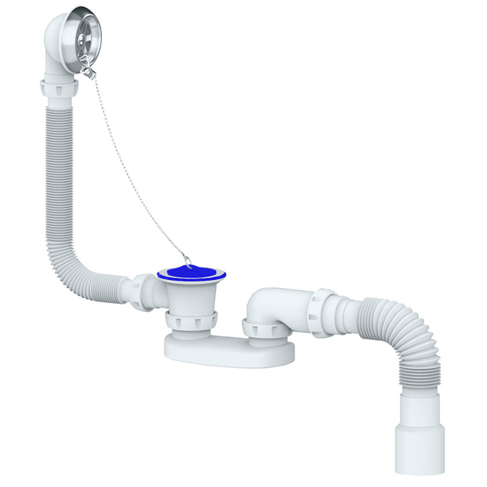 Сифон для ванн и глубокого поддона с переливом и гибким отводом в канализацию UNICORN S12P