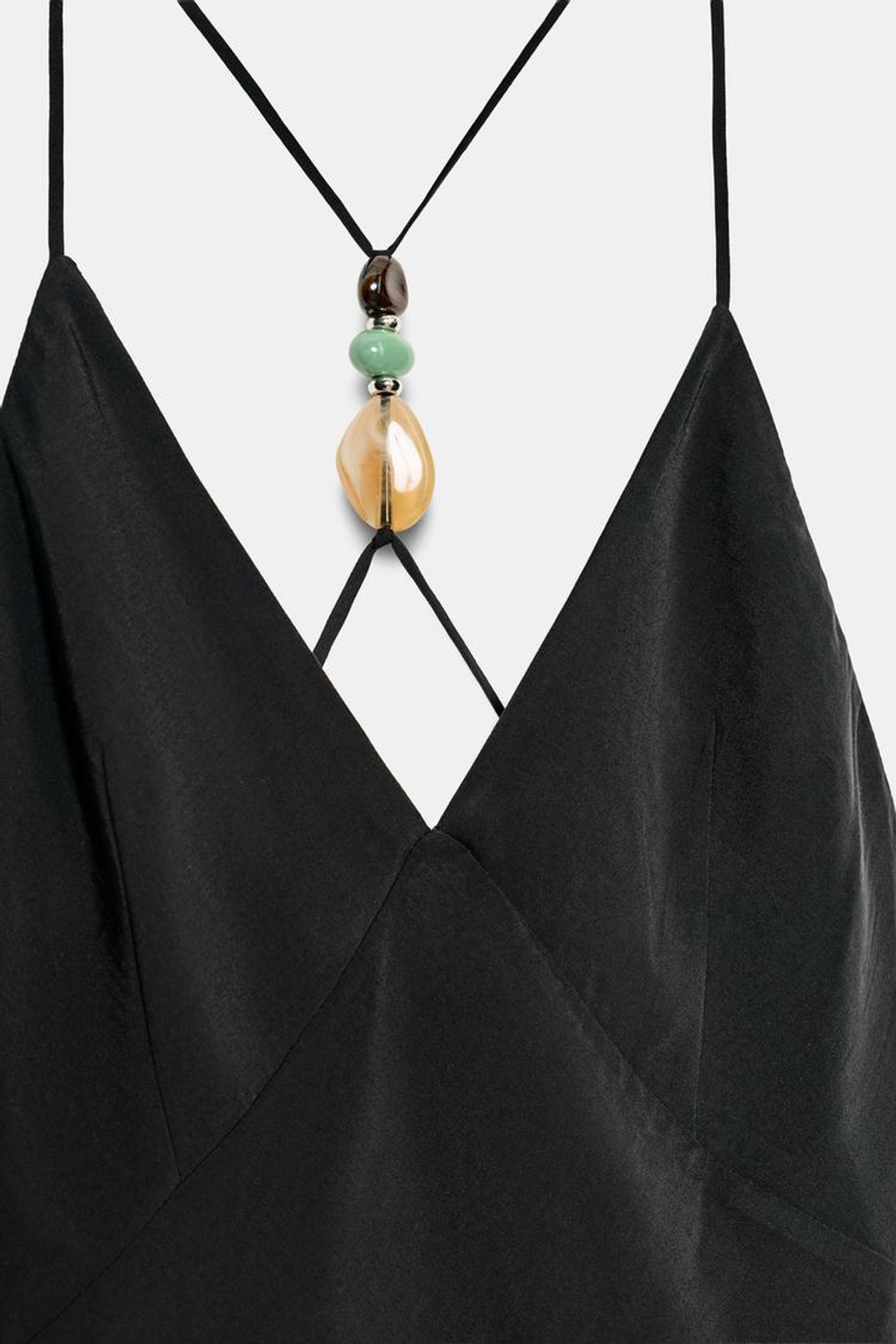 ZARA ПЛАТЬЕ МИДИ С КАМНЯМИ НА БРЕТЕЛЯХ, ЧЕРНЫЙ