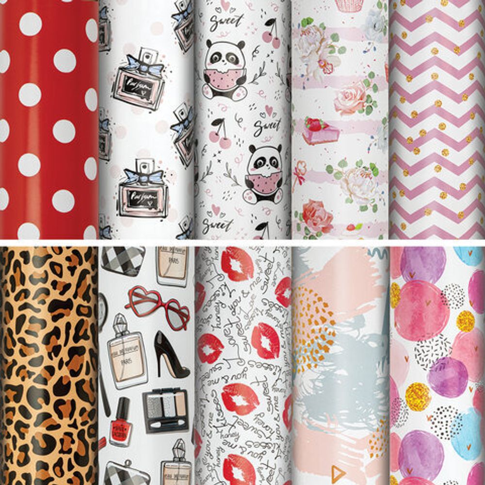 Бумага упаковочная "For Women", 70x100 см, 10 дизайнов ассорти, ЗОЛОТАЯ СКАЗКА, 591915, 1шт