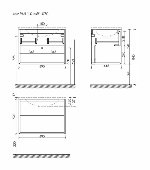 Тумба с раковиной Sancos Marmi 1.0 70 MR1.070EG дуб галифакс натуральный