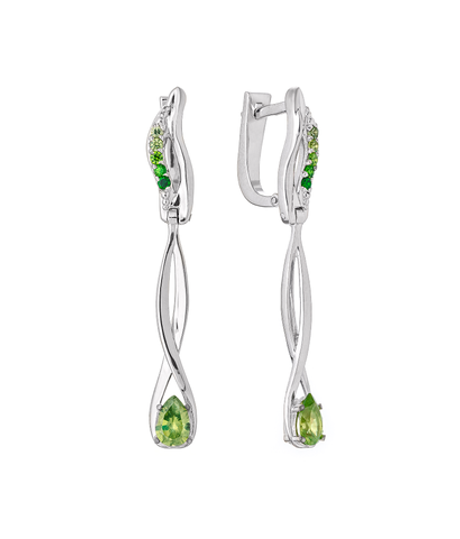 Серьги из серебра со вставками из демантоидов