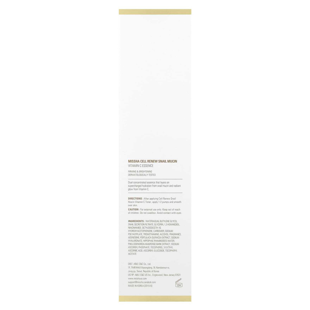 Missha, Cell Renew Snail Mucin, витамин C, эссенция, 100 мл (3,38 жидк. Унции)