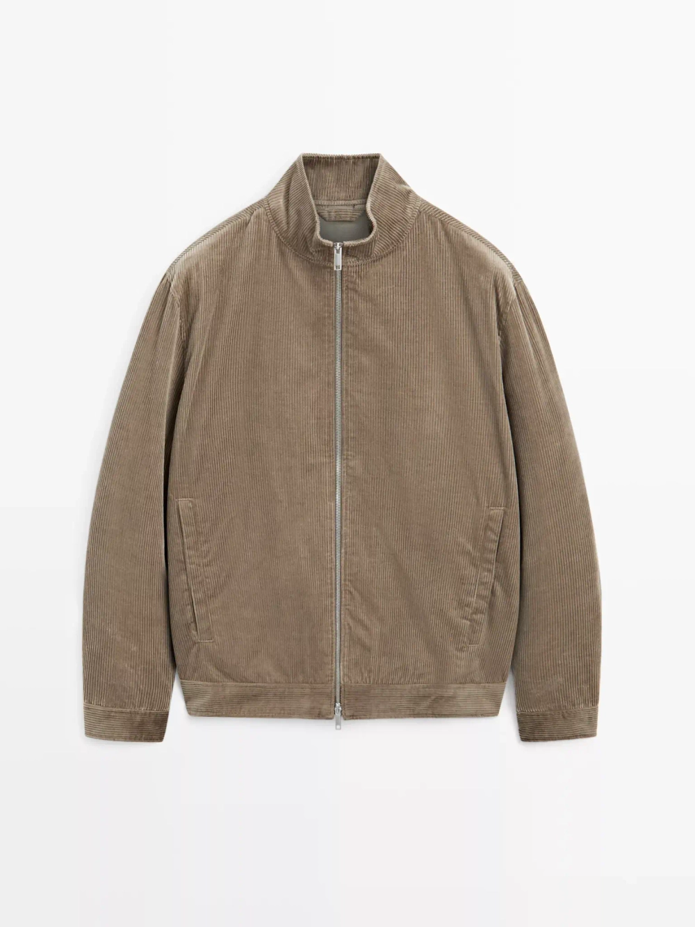 Massimo Dutti Вельветовая куртка с высоким воротником, бежевый