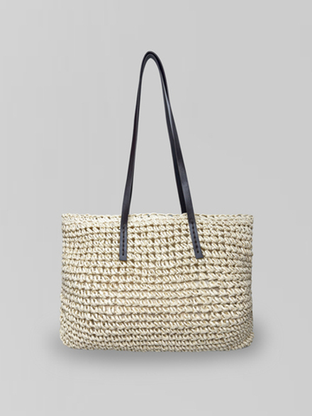 Сумка-трапеция соломенная с коричневыми ручками