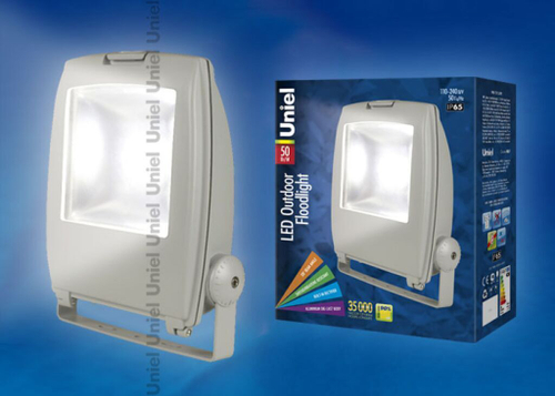 ULF-S02-50W/NW IP65 110-240В Прожектор светодиодный. Корпус серый. Цвет свечения белый. Степень защиты IP65. Картонная упаковка