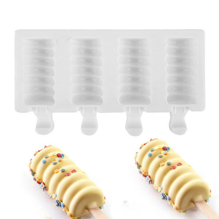 Форма силиконовая для мороженого"Эскимо спираль" 4 ячейки