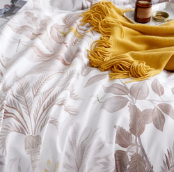 Постельное белье ЕВРО (двуспалка) Египедский Хлопок Листья на желтом