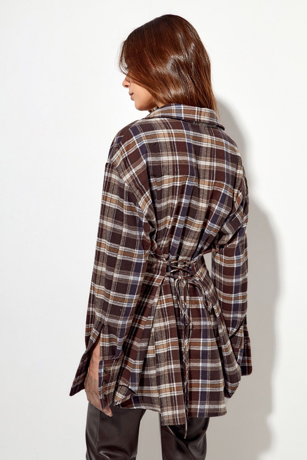 Рубашка из фланели со шнуровкой цвета горький шоколад