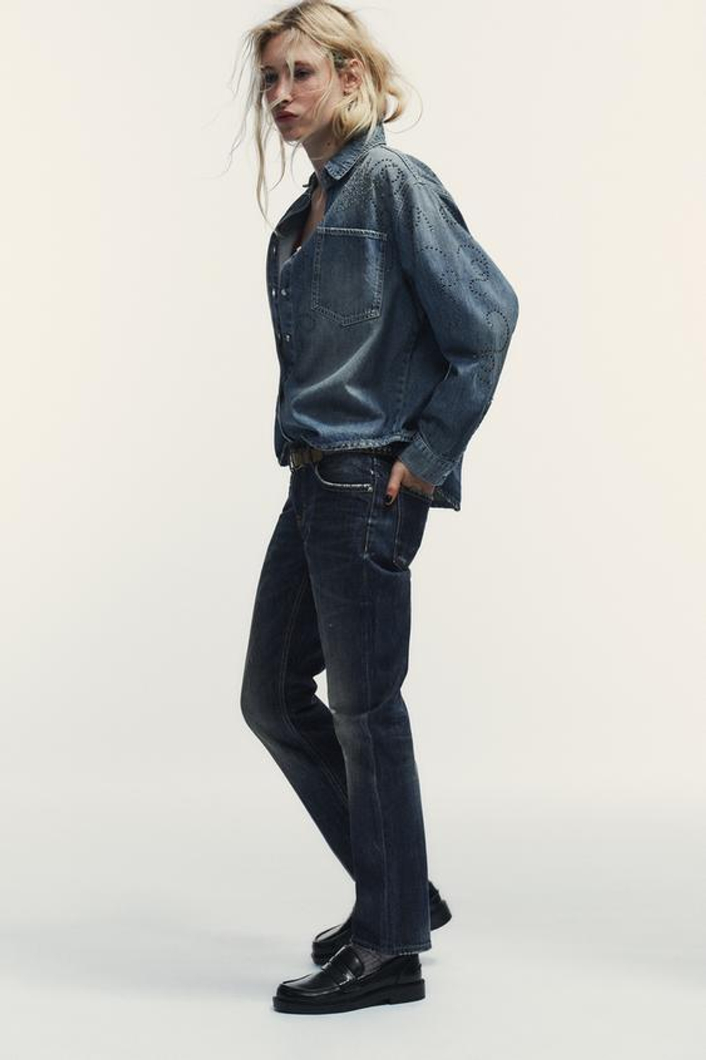 ZARA ДЖИНСЫ TRF ПРЯМОГО КРОЯ С НИЗКОЙ ПОСАДКОЙ, МОРСКОЙ СИНИ