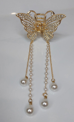 Заколка. Краб для волос универсальная. Для всех типов волос. Металлическая. с  кисточками из жемчужин (имитация). Цвет золото