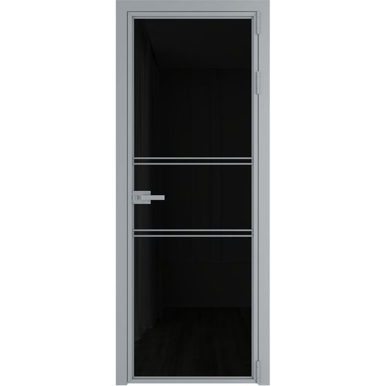 Алюминиевая дверь 2AХ серебро стекло чёрный триплекс