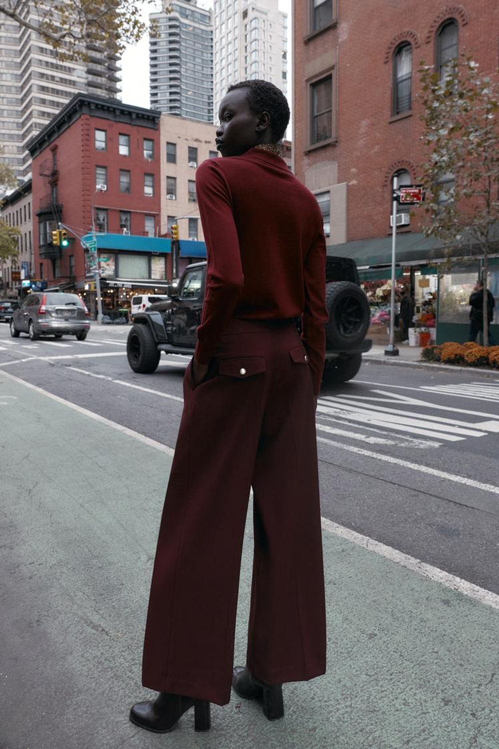 ZARA БАЗОВОЕ ПОЛО ИЗ СМЕСОВОЙ ШЕРСТИ, БУРГУНДИ