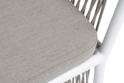 "Романо" стул плетеный из роупа, каркас алюминий белый муар, роуп бежевый круглый, ткань бежевая 15052