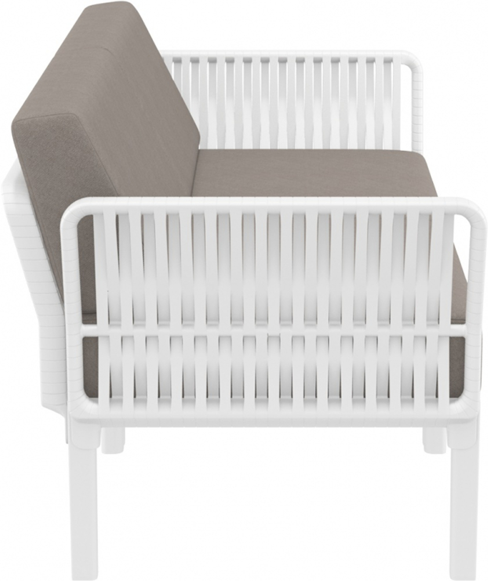 Диван пластиковый двухместный с подушками Siesta Contract Portofino Lounge, белый, светло-коричневый