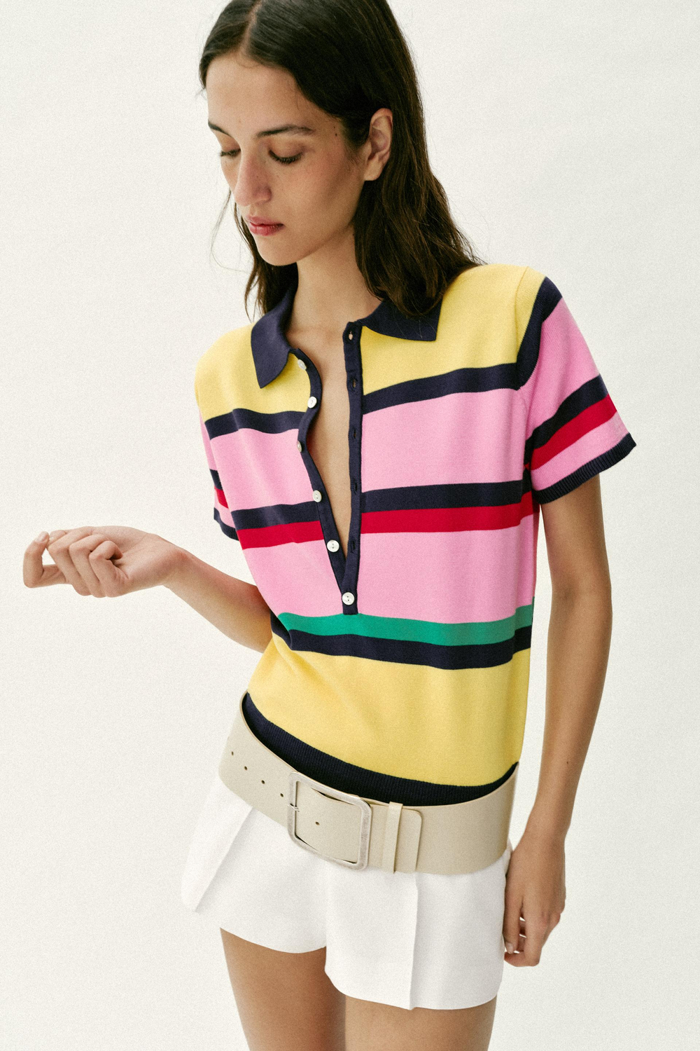 ZARA ТРИКОТАЖНОЕ ПОЛО В ПОЛОСКУ, РАЗНОЦВЕТНЫЙ