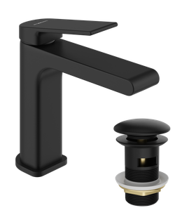 Смеситель для раковины STWORKI Ольборг S20010BK + донный клапан SD-001BK черный матовый