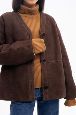 Коричневая двусторонняя шуба-дубленка k é k é