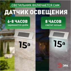 Светильник уличный ЭРА ERASF22-40 на солнечных батареях настенный Номер дома 2 4 LED | Садовые декоративные светильники