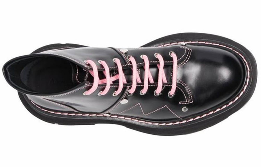 Alexander McQueen Contrast Stitch Tread Lace Up Boots "Black Pink" Women"s