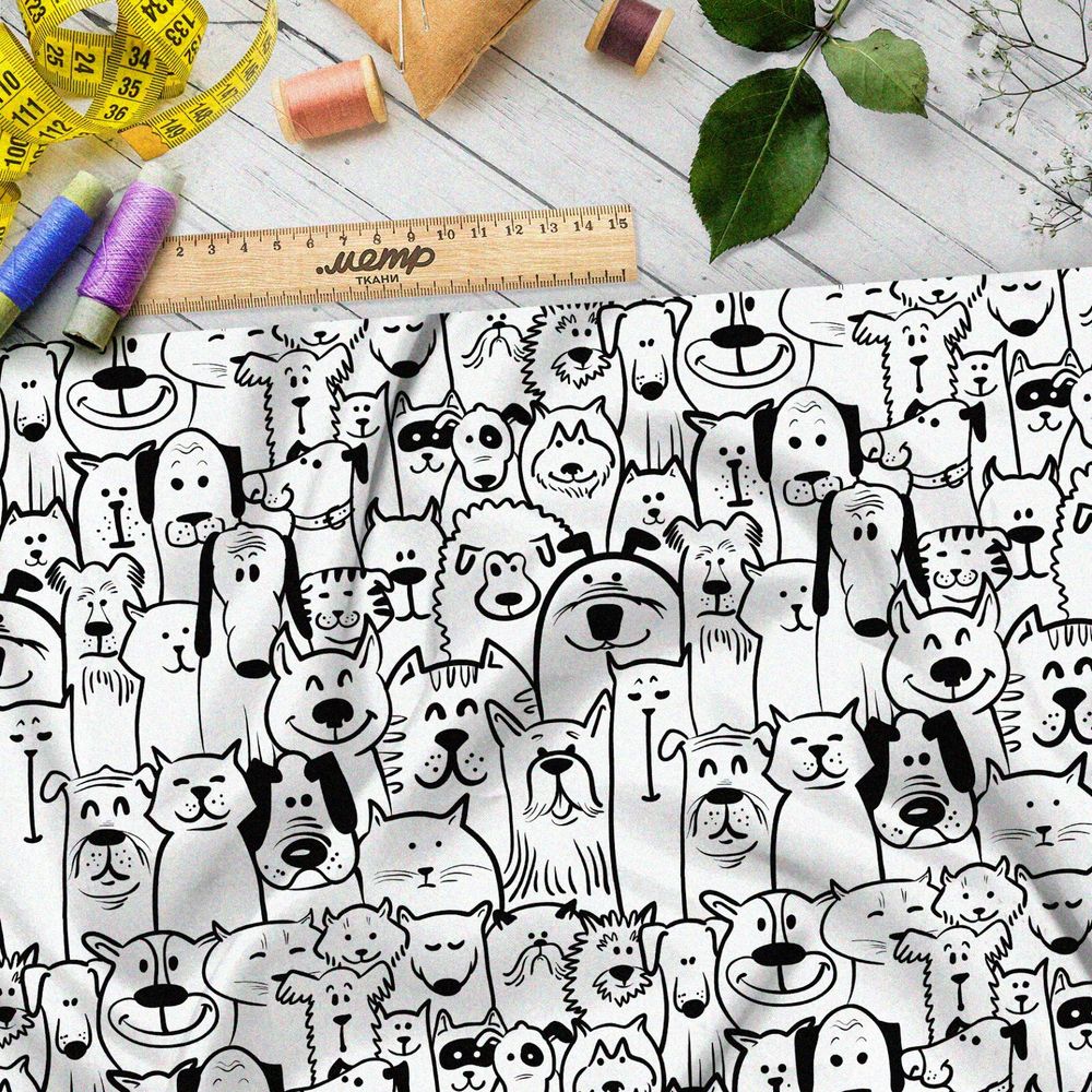 Ткань шелк Армани чёрно-белые собаки