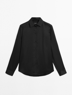 Massimo Dutti Струящаяся атласная рубашка, черный