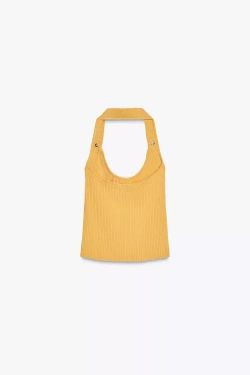 ZARA ТОП ИЗ РИФЛЕНОГО ТРИКОТАЖА, МАНДАРИНОВЫЙ