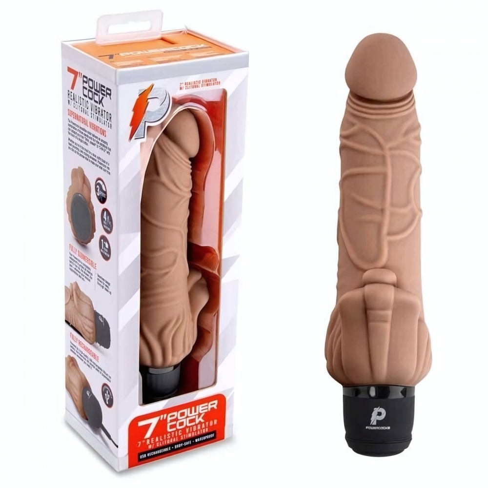 Кофейный вибратор-реалистик с клиторальными лепестками 7 Realistic Vibrator - 21,5 см. (Цвет: кофейный)