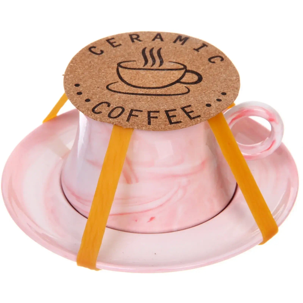 Чайная пара «Мрамор» (кружка 200мл+блюдце), розовая