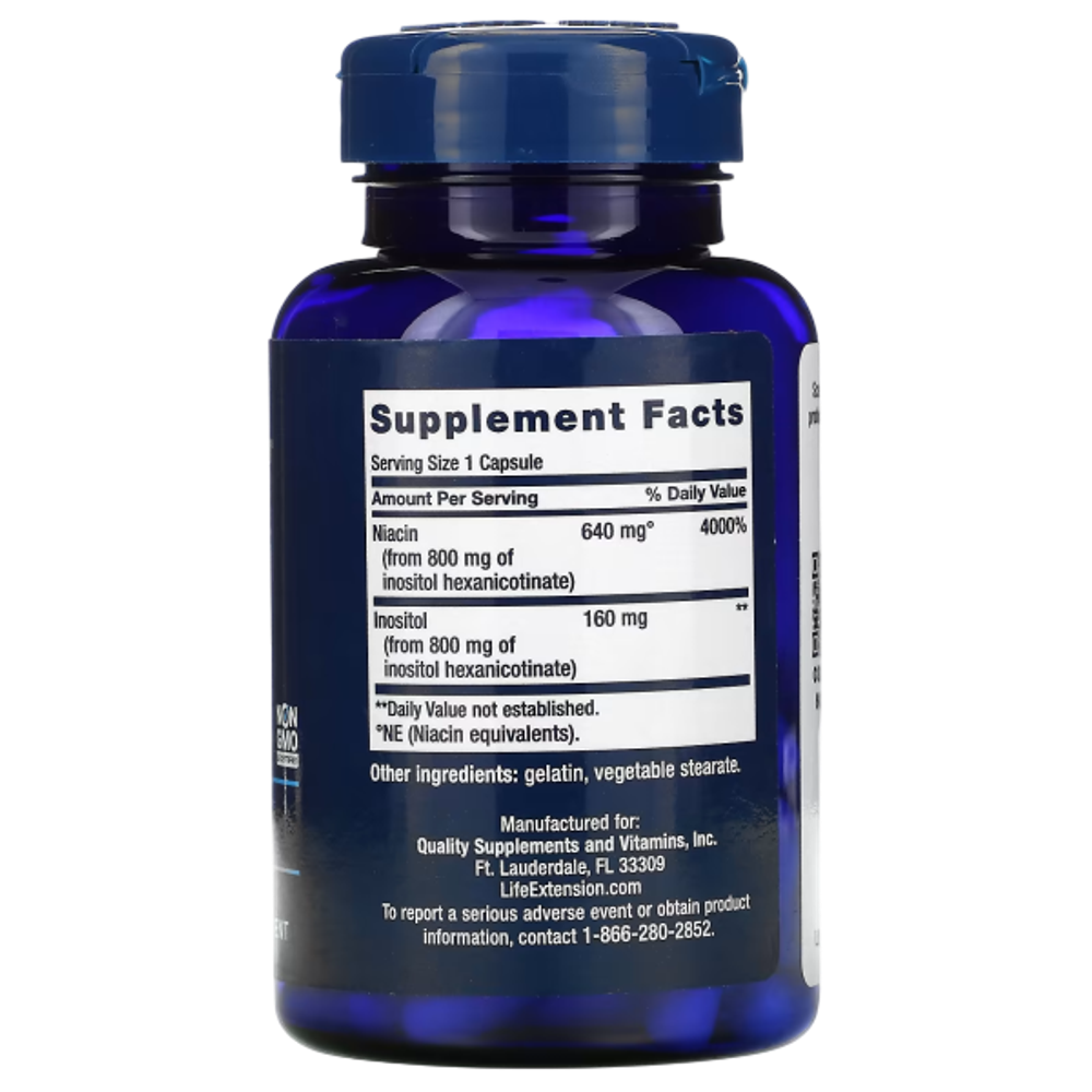 Life Extension No Flush Niacin 640 mg 100 Capsules , Ниацин