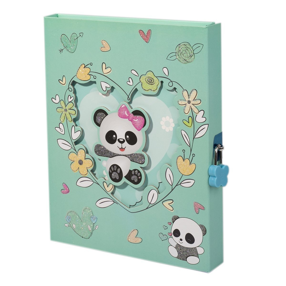 Записная книжка, пакет, А5, Alingar, замочек, зелёный, "Панды"