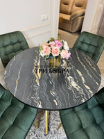 Круглый раздвижной стол "Лофт", луанда и стулья "Бостон" оливковый