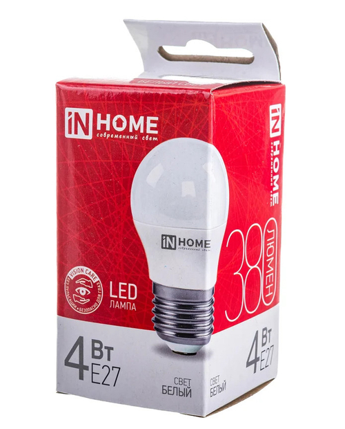 Лампа светодиодная IN HOME LED-ШАР-VC 4Вт 230В Е27 4000К 360Лм